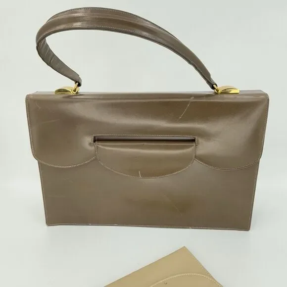 Vintage 1950s Dafar Brown Leather Handbag Purse - Picture 2 of 15